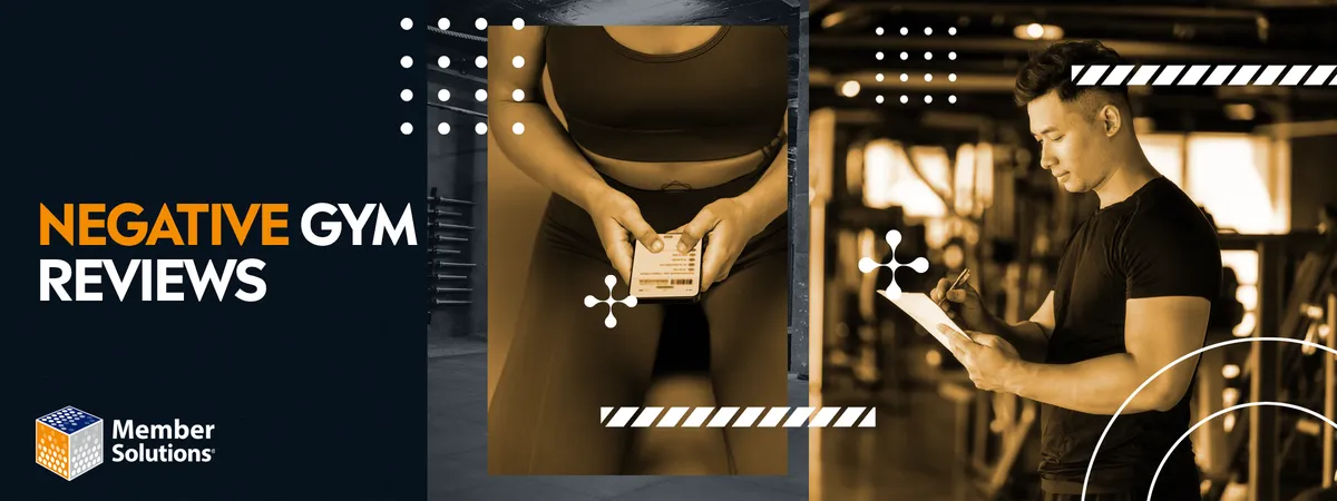 A person in workout gear holds a phone and card while a male trainer writes a reviewon a paper in the gym